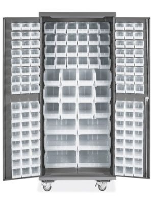 Mobile Bin Storage Cabinet - 36 x 24 x 84", 138 Clear Bins H-9050C