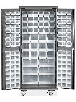 Mobile Bin Storage Cabinet - 36 x 24 x 84", 138 Clear Bins H-9050C