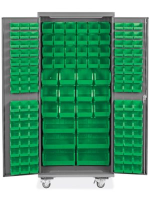Mobile Bin Storage Cabinet - 36 x 24 x 84", 138 Green Bins H-9050G