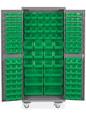 Mobile Bin Storage Cabinet with Doors - 36 3D Bins - 67H