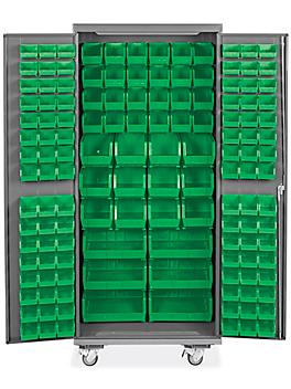 Mobile Bin Storage Cabinet - 36 x 24 x 84", 138 Green Bins H-9050G