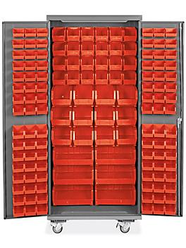 Mobile Bin Storage Cabinet - 36 x 24 x 84", 138 Red Bins H-9050R