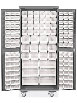Mobile Bin Storage Cabinet - 36 x 24 x 84", 138 White Bins H-9050W