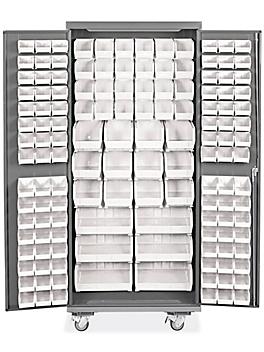 Mobile Bin Storage Cabinet - 36 x 24 x 84", 138 White Bins H-9050W