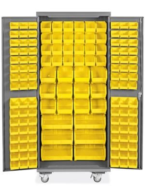 Mobile Bin Storage 36 x 24 x 84", 138 Yellow Bins H9050Y Uline