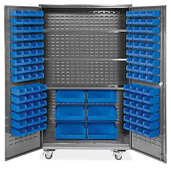 Mobile Bin Storage Cabinet - 48 x 24 x 84", 126 Bins