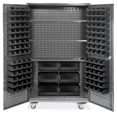 Mobile Bin Storage 48 x 24 x 84", 126 Black Bins H9051BL Uline
