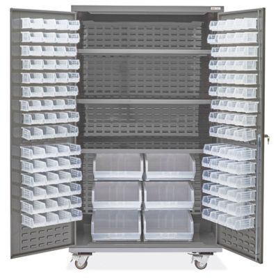 Mobile Bin Storage 48 x 24 x 84", 126 Clear Bins H9051C Uline