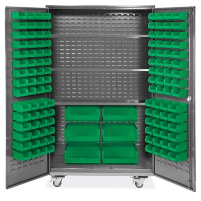 Mobile Bin Storage Cabinet - 48 x 24 x 84, 126 Blue Bins H-9051BLU - Uline