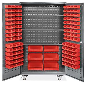 Mobile Bin Storage Cabinet - 48 x 24 x 84", 126 Red Bins H-9051R