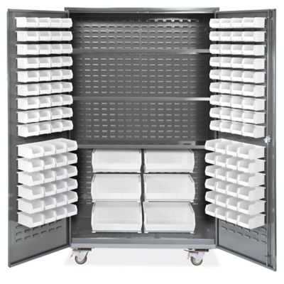 Mobile Bin Storage Cabinet - 48 x 24 x 84", 126 White Bins H-9051W