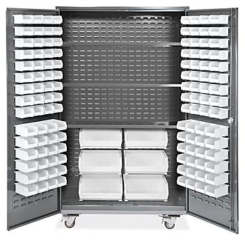 Mobile Bin Storage Cabinet - 48 x 24 x 84", 126 White Bins H-9051W
