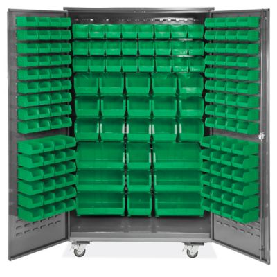 Mobile Bin Storage Cabinet - 48 x 24 x 84", 168 Green Bins H-9052G