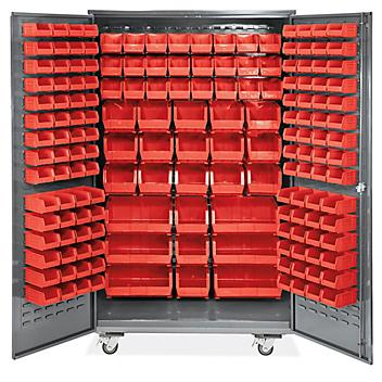 Mobile Bin Storage Cabinet - 48 x 24 x 84", 168 Red Bins H-9052R