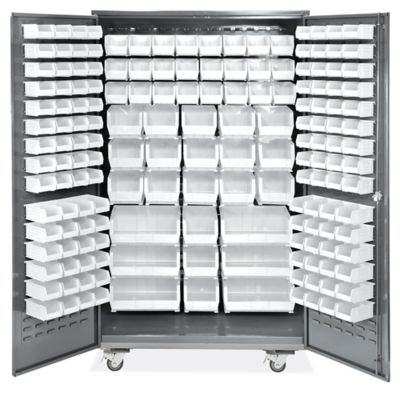 Mobile Bin Storage Cabinet - 48 x 24 x 84", 168 White Bins H-9052W