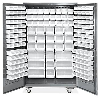 Mobile Bin Storage Cabinet - 48 x 24 x 84", 168 White Bins H-9052W