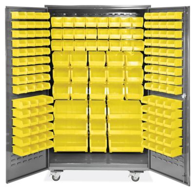 Global Industrial 662147YL Bin Cabinet with 132 Yellow Bins, 38x24x72