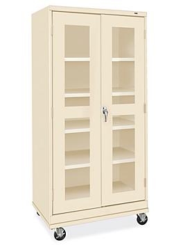 Clear-View Mobile Storage Cabinet - 36 x 24 x 78", Assembled, Tan H-9091AT