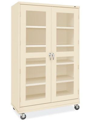 Clear-View Mobile Storage Cabinet - 48 x 24 x 84", Assembled, Tan H-9092AT