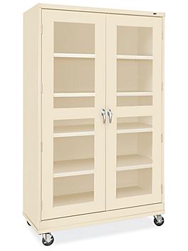Clear-View Mobile Storage Cabinet - 48 x 24 x 84", Assembled, Tan H-9092AT
