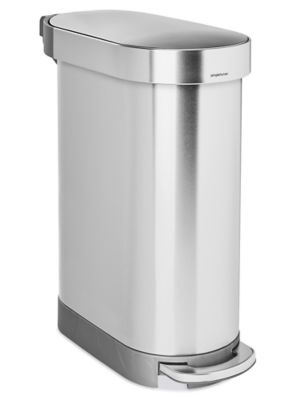 simplehuman® Slim Step-On Trash Can - 12 Gallon, Stainless Steel H-9187SIL  - Uline