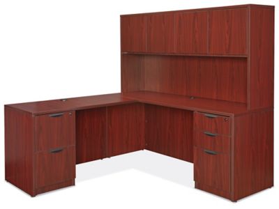 Classic Office L-Desk with Hutch - 72 x 72, Mahogany H-9265 - Uline