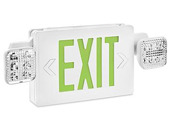 Hard-Wired Exit Sign - Plastic with Emergency Lights, Green Letters H-9275