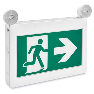 Running Man Hard-Wired Exit Sign - Plastic with Lights, Green H-9283