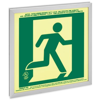 Glo Brite® Exit Sign - Running Man, Single Sided, Green H-9409 - Uline