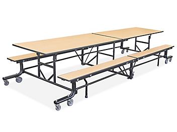 Rectangle Mobile Cafeteria Table with Benches - Maple H-9447MAP