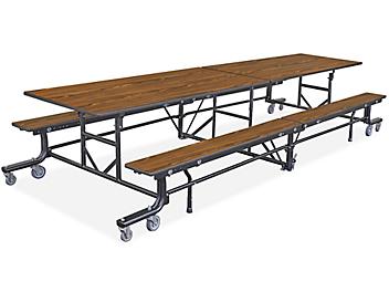 Rectangle Mobile Cafeteria Table with Benches - Walnut H-9447WAL