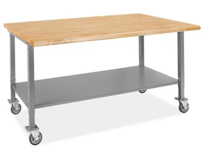 Mobile Heavy-Duty Packing Table - 72 x 48", Maple Top with Rounded Edge H-9626-MAP