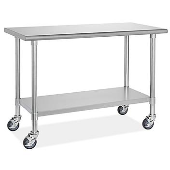 Mobile Stainless Steel Worktable with Bottom Shelf - 48 x 24" H-9645