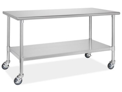 Mesa de Trabajo de Acero Inoxidable de Altura Ajustable con Repisa Inferior  - 60 x 30 H-9649 - Uline