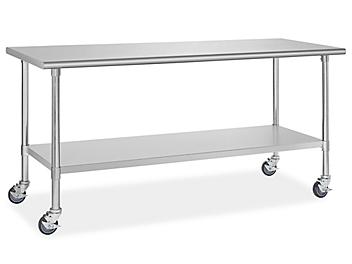 Mobile Stainless Steel Worktable with Bottom Shelf - 72 x 30" H-9647