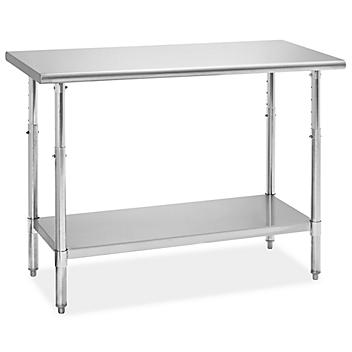 Adjustable Height Stainless Steel Worktable with Bottom Shelf - 48 x 24" H-9648
