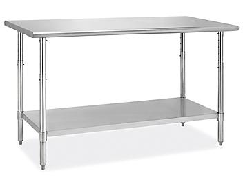 Adjustable Height Stainless Steel Worktable with Bottom Shelf - 60 x 30" H-9649