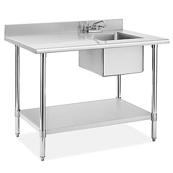 Stainless Steel Worktable with Sink - 48 x 30" - Right H-9652R