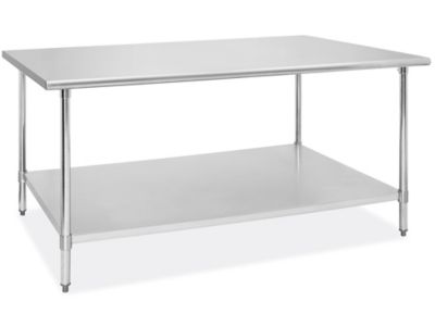 Mesa de Trabajo de Acero Inoxidable de Altura Ajustable con Repisa Inferior  - 60 x 30 H-9649 - Uline