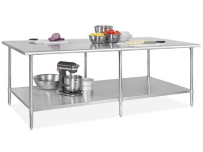 Deluxe Stainless Steel Worktable with Bottom Shelf - 96 x 48
