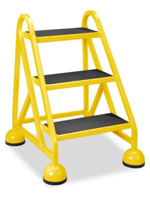 Rolling Step Ladder - 3 Steps, Yellow