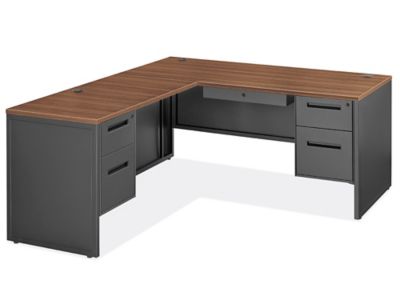 Industrial Office L-Desk – 66 x 78", Brown Top, Black Base H-9731BR