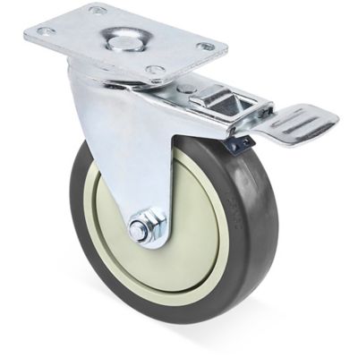 Polyurethane Caster for Deluxe Hardwood Dollies - Swivel with Brake, 5 x 1 1/4" H-9845