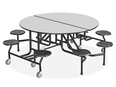 Round Mobile Cafeteria Table with Stools - Light Gray H-9856GR
