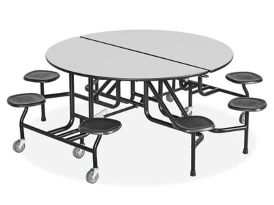 Round Mobile Cafeteria Table with Stools - Light Gray H-9856GR - Uline