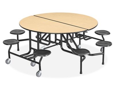 Round Mobile Cafeteria Table with Stools - Maple H-9856MAP