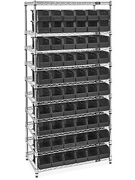 Wire Stackable Bin Organizer with 11 x 5 1/2 x 5" Black Bins H-9881BL