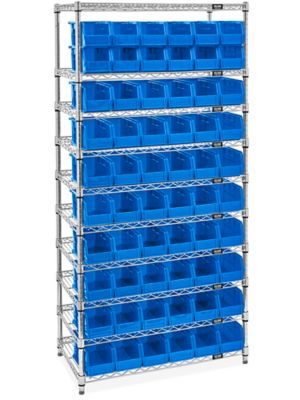 Standard Mobile Stackable Bin Organizer - 11 x 11 x 5 Blue Bins H-1490BLU  - Uline