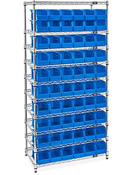 Wire Stackable Bin Organizer with 11 x 5 1/2 x 5" Blue Bins H-9881BLU
