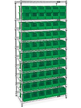 Wire Stackable Bin Organizer with 11 x 5 1/2 x 5" Green Bins H-9881G